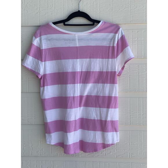 LOFT "VTG Soft " pink and white ladies v-neck tee. MEDIUM - Picture 2 of 7